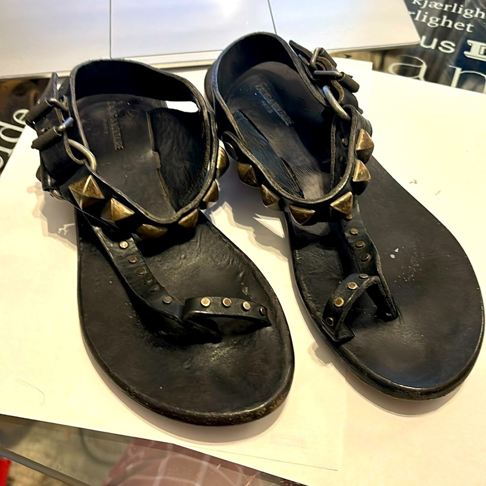 Zadig & Voltaire Riot Studded Black Leather Flats , Size 7 (37)